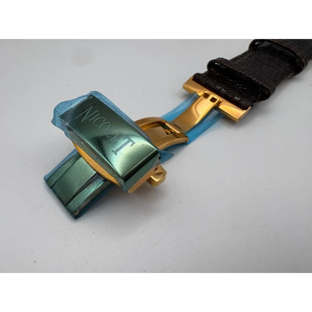 Armand Nicolet 22mm Dark Brown Genuine Teju Lizard Watch Strap Gold Deployant
